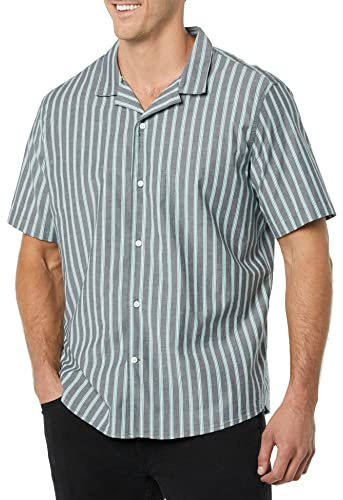 Amazon Essentials Camicia da resort da uomo in cotone con bottoni, a maniche corte, a righe blu, XXL