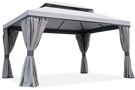 Garden Point Cenador de jardín Valencia rectangular de 300 x 400 cm, impermeable, ideal para muebles de jardín y jacuzzi, montaje fácil, cortinas en juego (3 x 4 m, gris (solo cortinas)