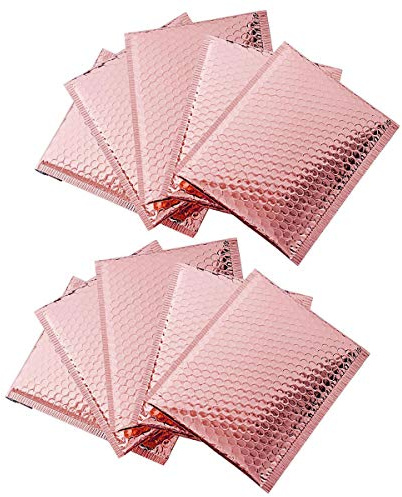 10Pack Poly Bubble Mailers, 9.8 * 11.8 Self Seal Small Business Shipping Bags Envelopes Aluminum Foil, Rose Gold