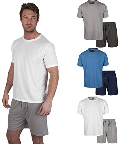 Light & Shade Ensemble Loungewear Homme Coton – Pyjama avec T Shirt et Short, Vêtement Nuit Léger Respirant avec Cordon, Tenue Maison Été (Blanc, L)