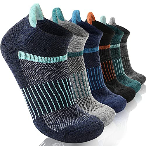 6 Pairs Merino Wool Ankle Running Hiking Socks Compression Support Breathable Thick Cushion No Show Socks for Women Men