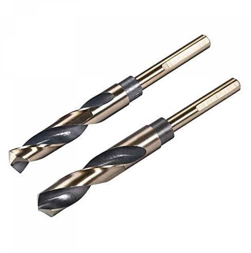 uxcell Reduced Shank Drill Bit Set, 16mm 17mm Titanium Nitride Coated High Speed Steel 4341 Tri-Flat Shank Drilling Tool for Stainless Steel Alloy Copper, 2pcs
