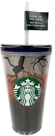 Starbucks Vaso de árboles que brillan en la oscuridad de Halloween 2022 con pegatinas, 16 onzas