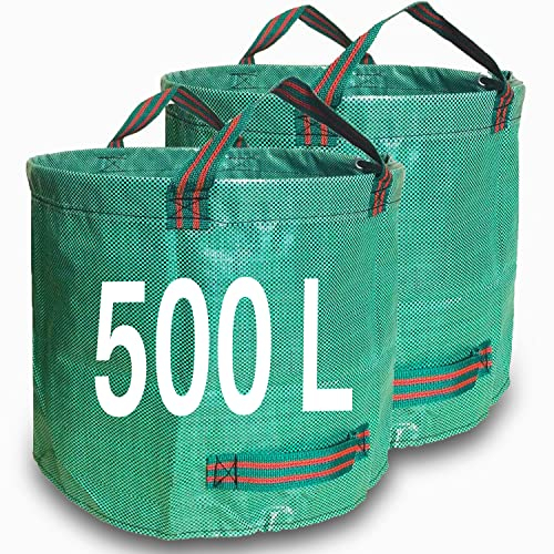 Singwow Heavy Duty Garden Bags - 500L x 2 Reusable Sacks with Handles, Ideal for Collecting Waste, Leaves and Grass