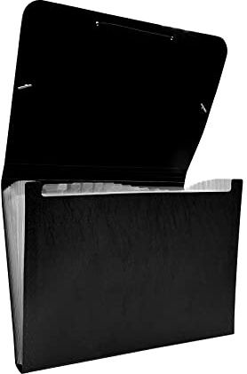 Raylu Paper® - Dragspel sorteringsmapp för dokument med 12 fack, ogenomskinlig plastskåp med kontorsseparatorer (Svart)