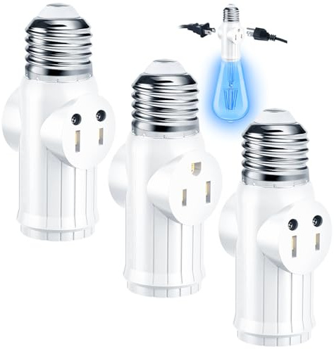 Light Socket to Plug Adapter (3 Pack), Light Bulb Outlet Socket Adapter for 3&2 Prong, High-Grade Heat-Resistant Material Light Bulb Plug Adapter, Bulbs to Multi-Plug Light Socket Outlet - White