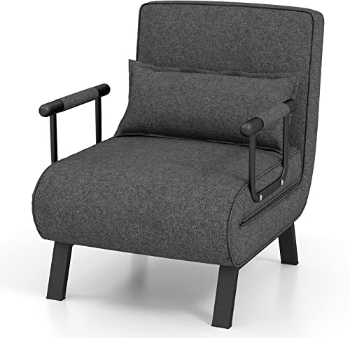 COSTWAY 4 in 1 Schlafsessel mit Bettfunktion, klappbares Schlafsofa mit verstellbarer Rückenlehne & abnehmbarem Kissen, Klappsessel Klappbett Sofabett mit Metallrahmen bis 150 kg belastbar, Dunkelgrau