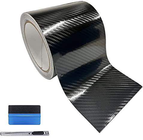 5D Glanz Carbon Fiber Vinyl Folie Aufkleber Roll Wrap 10cm x 900cm Schwarz Carbonfolie Autofolie Dekorstreifen Universal Selbstklebend Car Tuning Schutzfolie Karbon Folie für Auto