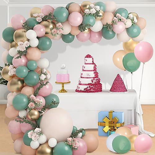 XIEJ Luftballons Girlande, 120 Stück Ballon Girlande Grün, Luftballons Geburtstag Hochzeit, Grün Gold Ballons Set für Baby Shower, Babyparty, Brautparty, Geburtstag Deko, Party Deko, Hochzeit