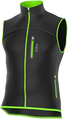 FDX Cycling Gilet Men’s – Thermal Softshell, Windproof Warm Vest for Running, Water Resistant Lightweight Hi-Viz Biking Jacket, Riding MTB, Hiking, Sleeveless Bicycle Top (Black/Yellow, 3XL)