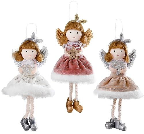 LICHENGTAI Weihnachten Engel Anhänger, 3er Set Weihnachtlicher Baumschmuck Weihnachtsbaumanhänger Niedlich Plüsch Weihnachten Puppe Hängende Dekoration für Weihnachten Tisch Weihnachtsbaum Dekor