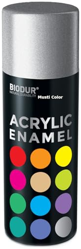 Biodur Universelle Acryl-Emaille Sprühlack 400 ml, Glänz RAL 9006 Silber, Glänzend, Akrylemaille UV-beständig, Universell Einsetzbar für Innen- und Außenbereich, Schnelltrocknend Sprühdose