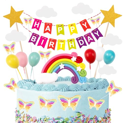BillyBath Toppers per Torta, 23 Pezzi Happy Birthday Topper Cupcake per Bambini, Decorazioni Torta Compleanno, Torta Topper Decorazione Cake Topper Simpatico Arcobaleno Per Ragazzi Ragazze Compleanno