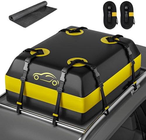 NABIYE 15 Kubikfuß Auto Dachbox mit Rutschfester Matte, Wasserdicht Dachtasche Gepäckbox Faltbare Dachkoffer für alle Fahrzeuge mit/ohne Gepäckträger