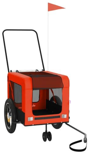 vidaXL Fahrradanhänger Hunde, Hundeanhänger mit Reflektoren Flagge, Hundetransporter Maximale Belastbarkeit 30 kg, Haustier Transportwagen, Orange Schwarz Oxford-Gewebe Eisen