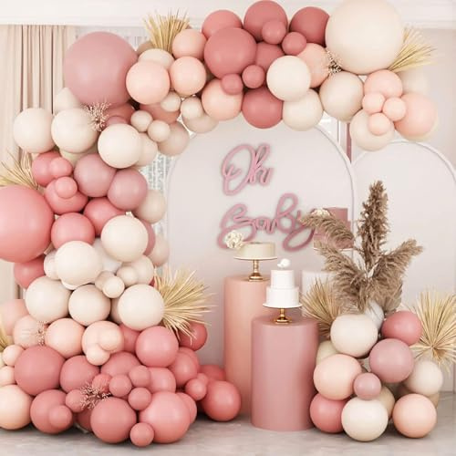 Luftballons Girlande Rosa Beige, 109 Stück Luftballons Geburtstag Retro Rosa Beige, Ballons Pink Orange Sandweiß, Pink Creme Helium Ballongirlande für Geburtstagsdeko Mädchen Babyparty Muttertag