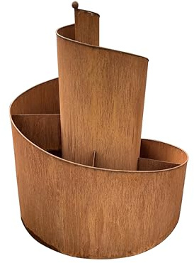 STEINFIGURENWELT GIEBEN Edelrost Kräuterspirale XXL 102x95x82cm Rost Kräuterschnecke Blumentopf Edelrost Gartendeko Pflanzgefäß Kräuterbeet