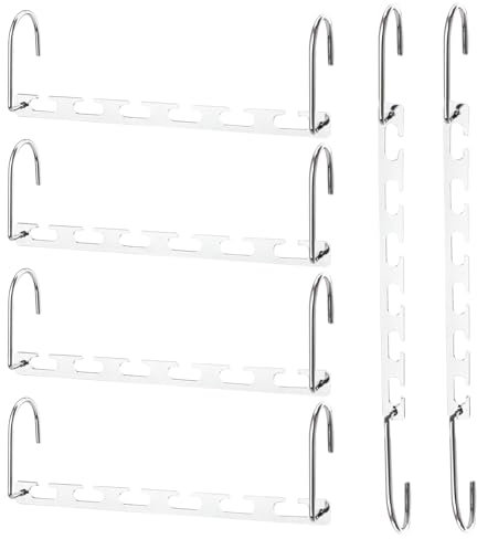 Euleryoo Grucce Salvaspazio, Set da 6 Grucce Salvaspazio per Armadio in Metallo con 6 Slot, Appendiabiti Multifunzione，Antiscivolo Organizzatore di Armadi, per Pantaloni, Jeans, Abiti e Vestiti L26cm