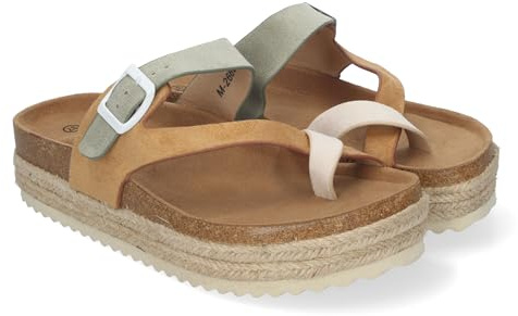 shoes&blues.es Sandalia de Plataforma de Material Bio, Forradas de Yute para Mujer, Comodas, Estilo Esclava, con Talon Abierto, Cierre de Hebilla, Ideales para Primavera Verano