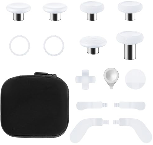TOMSIN Thumbsticks&Paddles for Xbox Elite 2 Controller,15 in 1 Accessories Pack with Case for Xbox Elite Controller Series 2 Core,6 Metal Thumbsticks,4 Paddles,2 D-pad,Protection Rings (White)