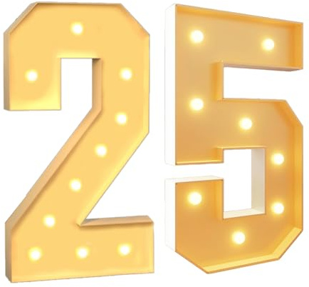 Numeri luminosi per decorazione per feste, mosaico gigante con luci a LED, set di pannelli in schiuma pretagliati per San Valentino, compleanno, Natale, Capodanno, 120 cm, numero 25