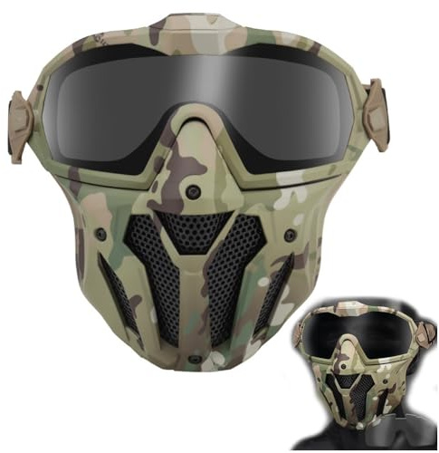 PBTMCD Vollgesichtsmaske Mit Antibeschlag-Lüfter, Metallmaschen-Taktische Sturzhelm-Masken, Airsoft-Schutzbrillenmaske, Paintball CS Schießspiele Tarnmaske(CP)