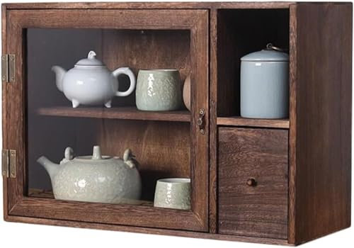 Armadietto da tè retrò in legno massello con cassetti vetrina da banco per cucina angolo scatola di immagazzinaggio cosmetici da collezione vetrina