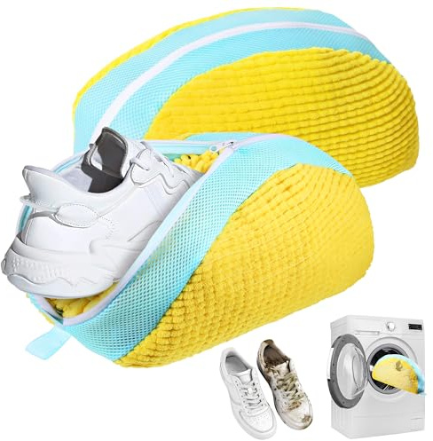 Schuhwaschbeutel Waschmaschine 2 Stück, Schuhsack Schuhbeutel Schuh Waschbeutel für Waschmaschine, Anti-Verformung Mit Reißverschluss Schuhe Wäschesack,Netzschuhe Wäschesack für Sneaker(Sektor-Gelb)