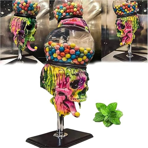 3D Skull Candy Dispenser, Automatic Candy & Nut Dispenser Machine, Halloween Bubble Gum Skull Machine, Creative Halloween Deco for Office Home Living Room Desk Decoration ﻿