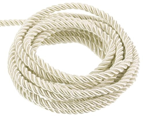 QUARKZMAN Adorno de Cordón Trenzado, 22 Yardas 5mm 3 Hilos Cuerda Trenzada Brillante para Bolsas de Regalo, Cortinas, Decoración Navideña, Color Blanco Crema - 20m