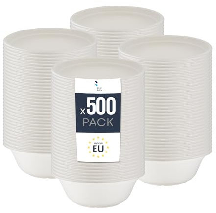 BenBow Einwegschale aus Bagasse 500 x 750ml, einweg suppenschalen, suppenteller, einwegschalen, Biologisch Abbaubar, Hitzebeständig bis 95°C, Ideal für Catering