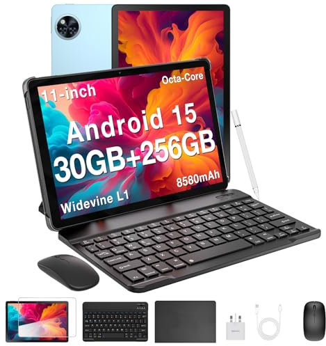 DOOGEE U11 Pro 2025 Newest Tablet 11'' Android 15, 30GB+256GB/2TB Octa-Core, 90Hz Display, 8580mAh, Android Tablets, Widevine L1/5G WiFi/Face Unlock/ 7.9mm, Tablet with Pen, Keyboard, Mouse&Case-Blue