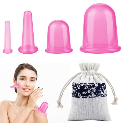 Schröpfgläser Silikon Vacuum Cup 4 Stück, yisight Cellulite Cup Massagegeräte, Schröpfgläser Anti Aging Anti Cellulite Zurück Körper, Schröpfen Becher für Gegen Verspannungen & Cellulite (Rosa)
