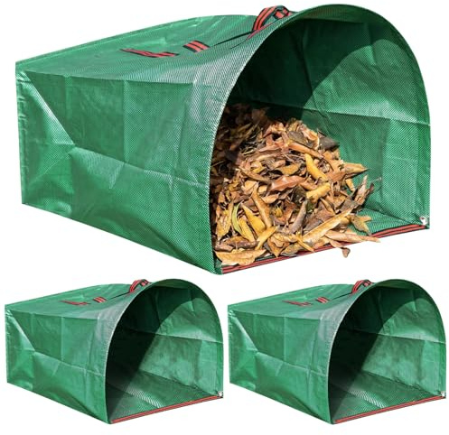 LEKEFETO Lot de 3 sacs poubelle de jardin de 150 l avec poignées de transport, réutilisables, sac de rangement pour chambre à coucher, résistant aux intempéries, pour feuilles, branches, déchets de