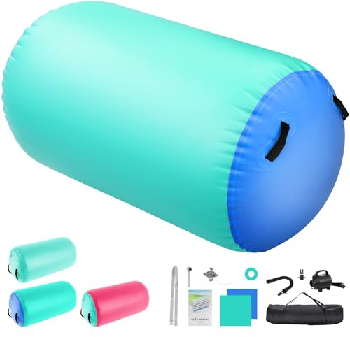 KIKILIVE Aufblasbare Air Barrel Roller mit 600W Elektrische Luftpumpe | Übungsmatte Yoga Roller Tumbling Matte für Gymnastik, Fitness, Balance-Training | Inklusive Tragetasche