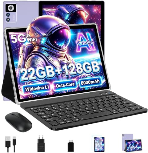 ZIOVO Tablette Android 14 Tablette 10 Pouces,22GoRAM+128Go ROM (1To TF),Widevine L1|8000mAh| Octa-Core|2.0GHz| 5G WiFi| BT 5.0| 5+8MP, 2 en 1 Tablette Tactile avec Clavier et Souris-Violet