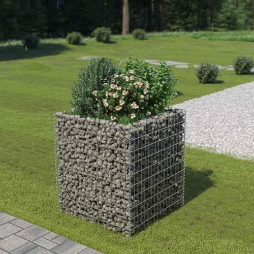 HaoChrymec Gabion Jardinière with Acier Galvanisé, Panier à Pierre, Parterre Surélevé en Gabion, Jardinière à Gabion, Jardin Extérieur, 90 x 90 x 100 cm