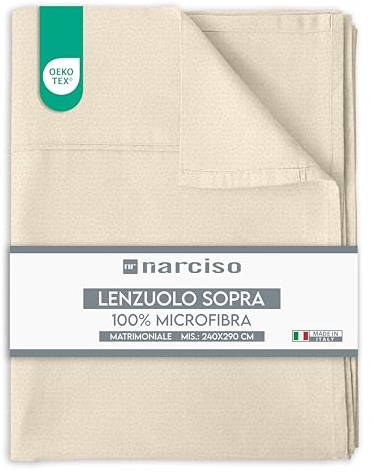 NARCISO Bettlaken Ohne Gummizug 240x290 cm aus Mikrofaser, Betttuch Ohne Gummizug Einfarbiges, Geprägtes Muster, Atmungsaktives und Hypoallergenes Laken, Made in Italy (Sand)