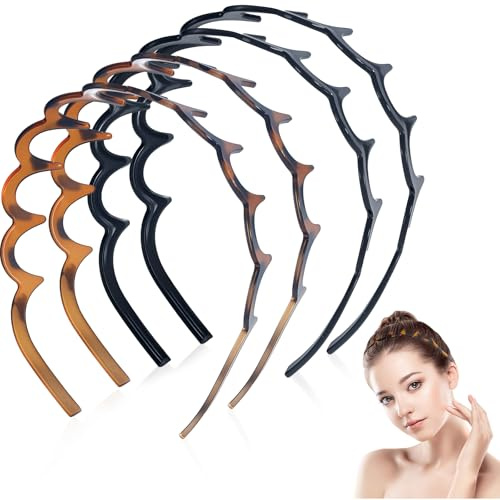 O OLAX 4 Stück Zickzack Haarreif, Gewellte Kunststoff Haarband, Haifischzahn Haarkamm Haarband, Zick Zack Stirnband für Sport Fitness Tägliches für Damen Und Mädchen