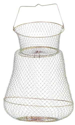 Cabilock Cesto per Pesci in Metallo Pieghevole 33X54 CM Rete da Pesca Rigida 15 CM e Apertura a Molla Accessorio per Trappola Granchi e Contenitore per Attrezzatura da Pesca