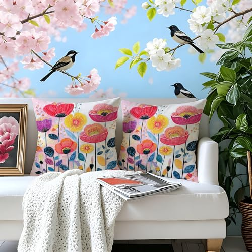 Gnoxaris Outdoor Kissenbezug Wasserfest Outdoor Kissen Wetterfest Dekorative Gartenkissen 45x45 cm Bunte Blumen Wasserdicht Kissenbezüge 2er Set für Garten Sofa Wohnzimmer Bett