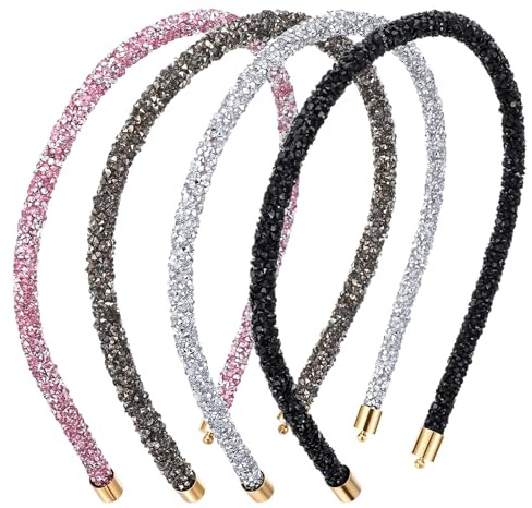 WJIAAA 4 cerchietti con brillantini, cerchietto per capelli Dirndl con strass, da donna, alla moda, per feste, tutti i giorni, matrimonio (rosa, grigio, nero, argento)