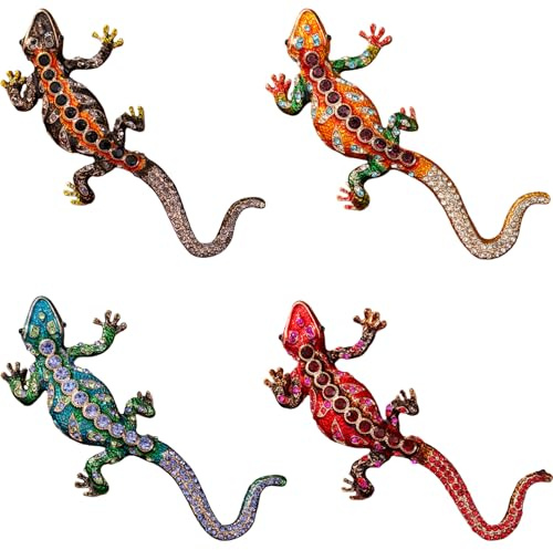 4pcs Ucubwfu Lizard Enamel Brooch Set, Reptile Brooches, Rhinestone Gecko Pins