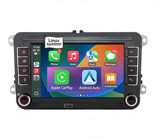 Autoradio Stereo für VW Seat Golf Passat Jetta Beetle EOS mit Touchscreen Bluetooth FM Rückfahrkamera, Linux System, Double Din Auto Stereo mit Wireless Carplay/Android Auto