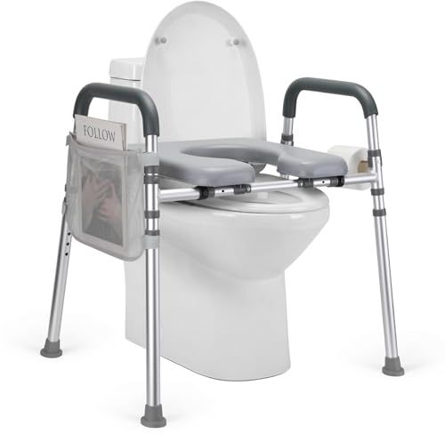 Raised Toilet Seat with Handles, Toilet Seat Risers for Seniors with Adjustable Height & Width, Elevated Toilet Seat for Elderly, Handicap, Pregnant, Handicap Toilet Seat Fit Any Toilet Up to 500lbs