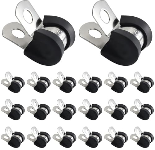 20 Pièces Colliers de Serrage en Acier Inoxydable 304,Colliers de P Doublés de Caoutchouc,Colliers de Fixation de Tubes de Câble avec Insert en Caoutchouc Pour Tuyau,Câble et Montage (8mm)