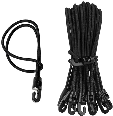 ZEBKEL 15 Pezzi Corde Elastiche con Gancio 10cm, Corda Elastica Nera ad Alta Resistenza per Teloni, Campeggio e Portapacchi, Cinghie Elastiche per Fissaggio Bagagli e Tende, Ganci Elastici Outdoor