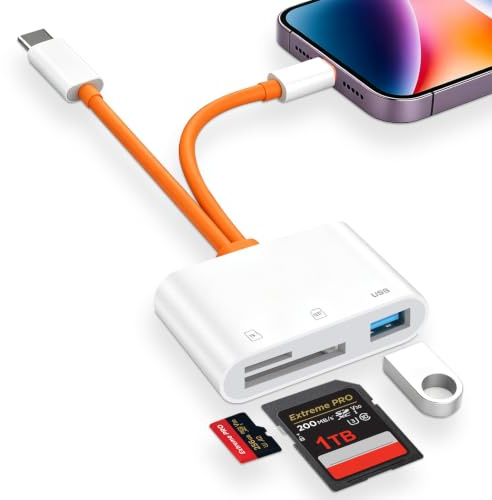 SD Card Reader for iPhone iPad, iPhone & USB C to SD Card Reader, Memory Card Reader with SD, Micro SD/TF and USB A Slot, Plug & Play, Camera Card Viewer for iPhone 5-17/iPad/Mac/Android phone/Laptop