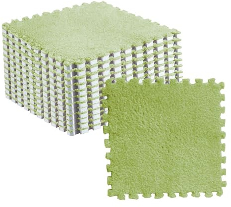 HUSHUI Alfombra de Espuma de Felpa para Suelo, Losetas Entrelazadas Suaves y Acogedoras para Habitación de Niños, 10 Uds., 30x30cm (Verde Fluorescente)