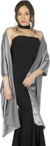 BlackButterfly Satén Chal Mantón Pañuelo De Cachemir Boda Dama De Honor (Plata, Talla única)